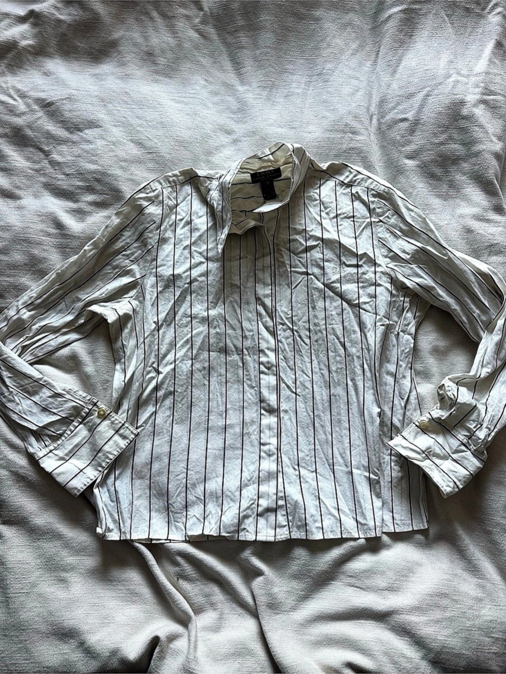 Lauren Ralph Lauren Striped Silk Blouse in White & Black Like New